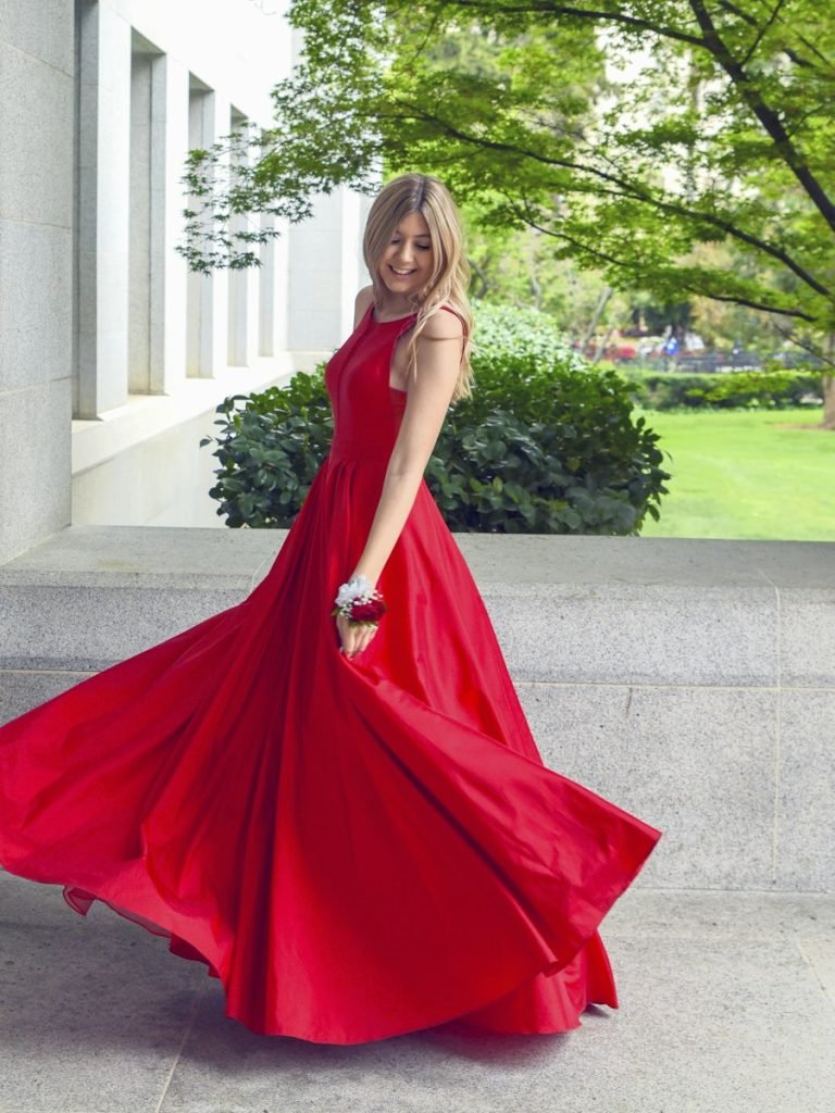 Model in a tailored sheath dress